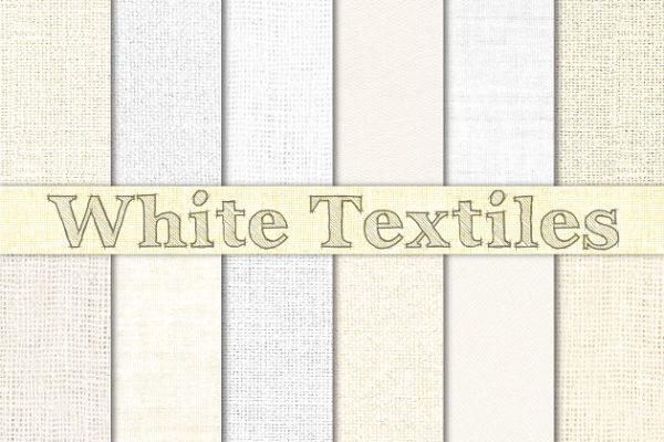 奶油象牙灰白色纺织品/粗麻布纹理背景 White Burlap, Linen &amp; Canvas