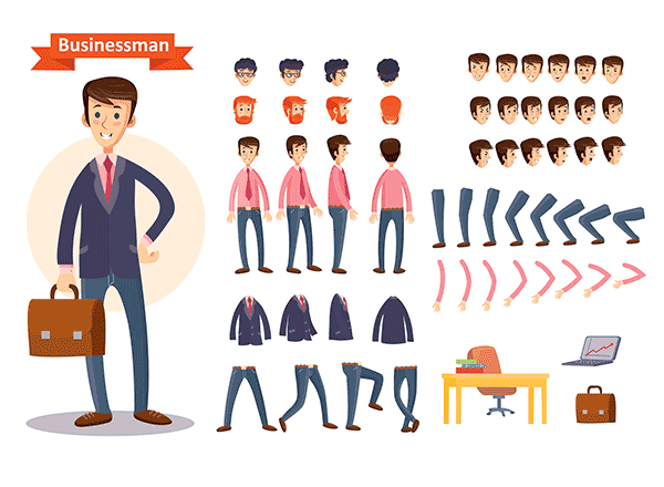 一套矢量商务人士卡通形象Set of vector cartoon illustrations for creating a character, businessman