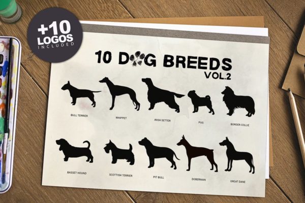 10款动物犬种矢量插画素材 10 Dog Breeds vol2 + Bonus