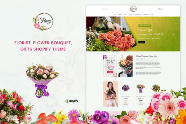 鲜花在线预订网站Shopify主题 Flory | Florist, Flower Bouquet, Shopify Theme