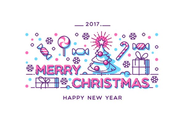 糖果设计风格圣诞快乐/新年贺卡设计模板 Merry Christmas and New Year greeting card