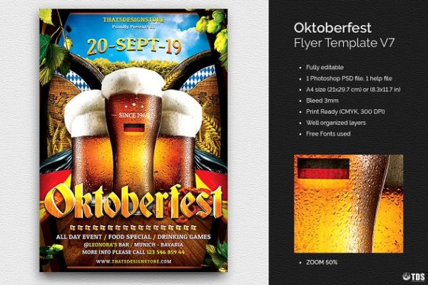 啤酒节活动宣传海报传单设计PSD模板v7 Oktoberfest Flyer PSD V7
