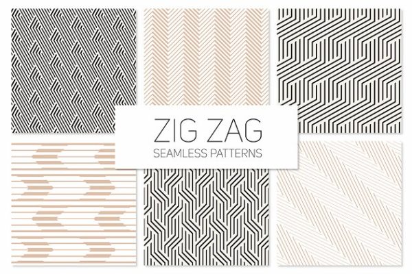 锯齿形无缝抽象纹理合集 Zig Zag Seamless Patterns Set