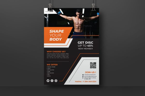 健身房/健身俱乐部宣传单设计模板 Fitness Flyer