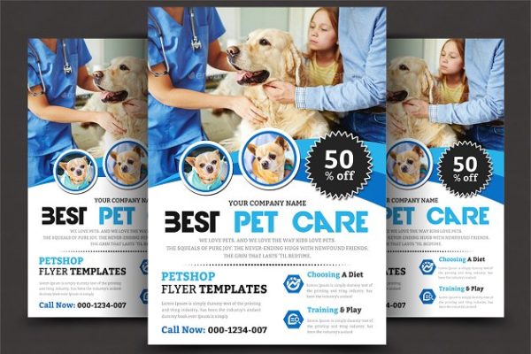 宠物医院护理机构宣传传单模板 Pet Care Flyer Templates