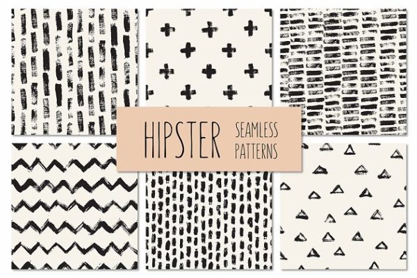 手绘图案无缝纹理肌理合集1 Hipster Seamless Patterns Set 1