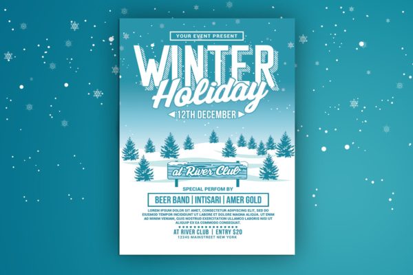 寒假派对活动海报传单16图库精选PSD模板 Winter Holiday Party Flyer