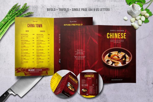 中餐厅美食菜单菜谱PSD模板套装 Chinese A4 &amp; US Letter Food Menu Bundle