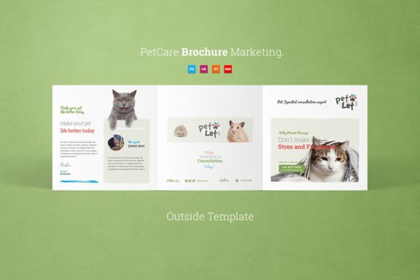 宠物关怀服务宣传传单模板 Pet Care Tri-Fold Brochure