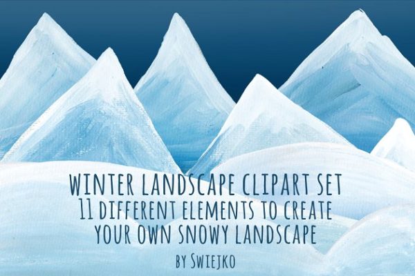 圣诞手绘水粉雪景-剪贴画  Snowy Landscape &#8211; clipart
