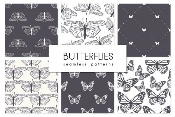 蝴蝶图案无缝纹理 Butterflies. Se