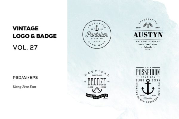 欧美复古设计风格品牌16素材网精选LOGO商标模板v27 Vintage Logo &amp; Badge Vol. 27