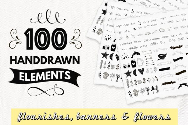 100种手绘装饰元素矢量图案素材 10
