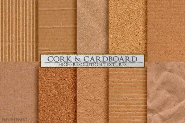 高分辨率原始软木硬纸板纸张纹理 Cork &amp; Cardboard High-Res Textures
