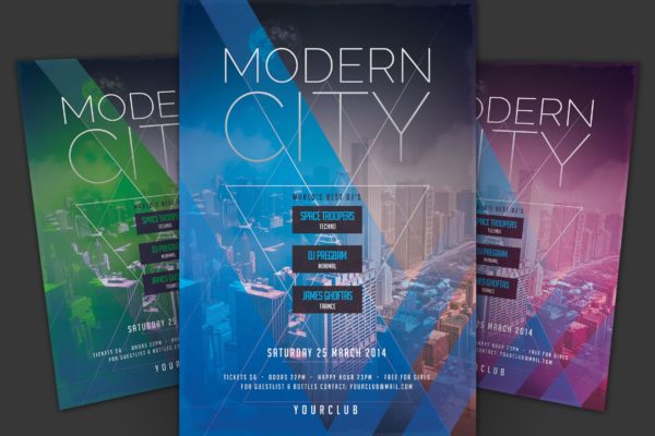 现代城市风格音乐活动海报传单普贤居精选PSD模板 Modern City Flyer
