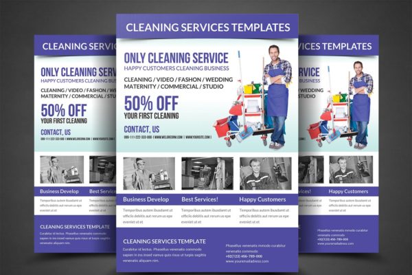 清洁工公司保洁服务宣传海报设计模板 Cleaning Services Flyer Template