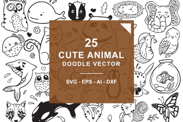 可爱卡通动物涂鸦手绘矢量图案素材 Cute Animal Doodle Vector