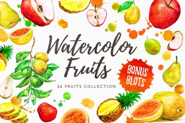 热带水果水彩插画素材 Watercolor Fruits
