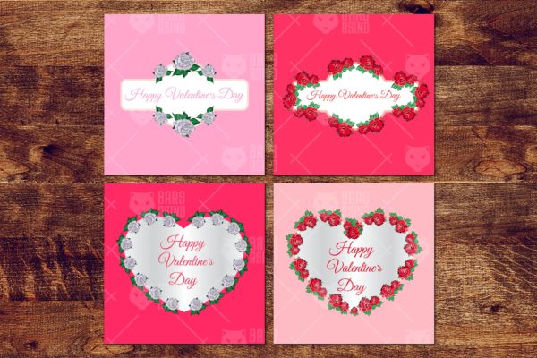 情人节主题风格玫瑰花装饰贺卡设计素材 Valentine&#8217;s Flowers Frames