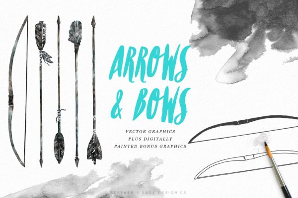 手绘弓箭图形插画 Hand-Drawn Arrows &amp; Bows Graphics