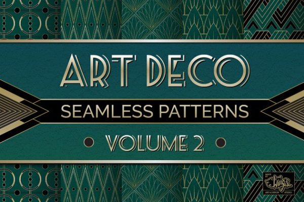 有序规则图案艺术背景纹理v2 Art Deco Seamless Patterns