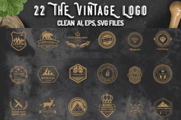 22枚欧美复古风格品牌Logo商标设计模板 22 Vintage Logos