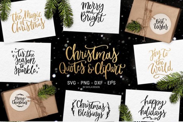 圣诞祝福语图形剪贴画 Quotes &amp; clipart Merry Christmas SVG