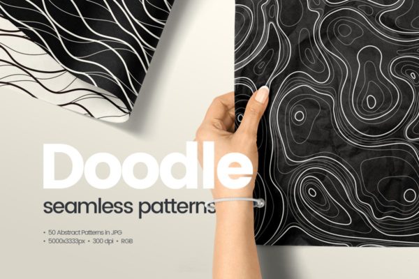 50抽象涂鸦无缝印花包装设计图案 50 Abstract Doodle Seamless Patterns