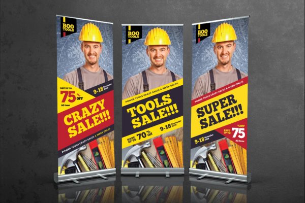 五金工具销售X展架广告设计模板 Tools Sale Roll Up Banner