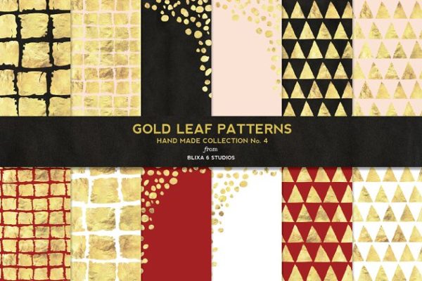 手工金箔背景图案元素  Hand Made Gold Leaf Digital Patterns