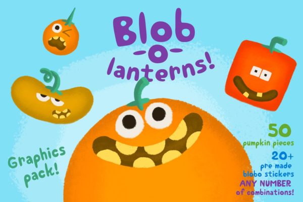 万圣节搞怪南瓜插画 Blob-o-lanterns Graphic Pack