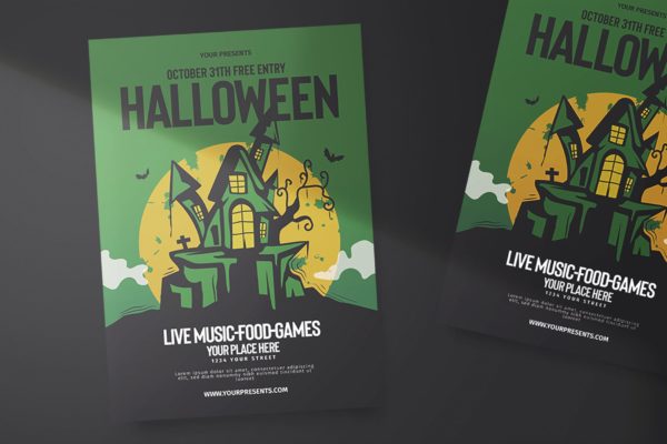 万圣节鬼屋宣传海报设计模板 Halloween Flyer