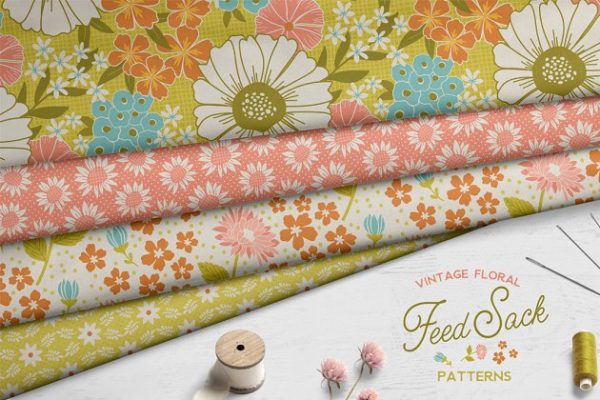 复古花卉图案纹理 Vintage Floral Feed Sack Patterns