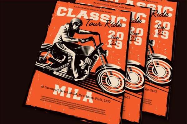 经典复古摩托机车旅行活动海报设计模板 Classic Riding Flyer