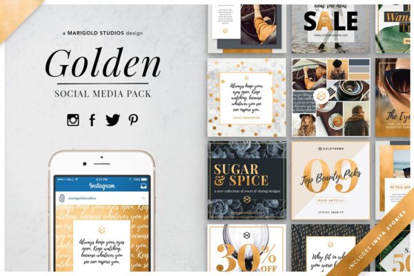 时尚生活主题社交媒体设计素材包 GOLDEN | Social Media Pack