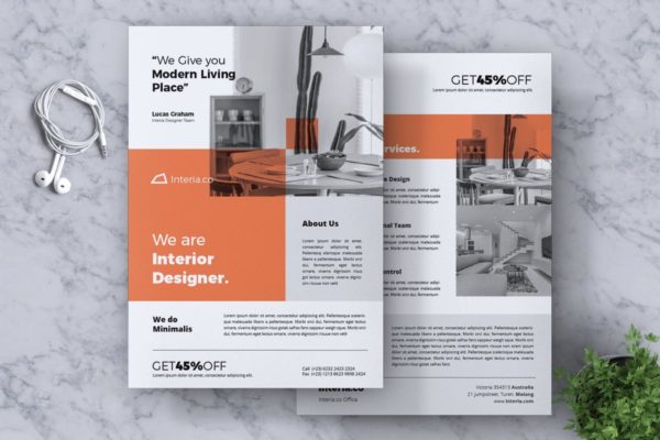 室内装修设计服务公司宣传传单设计模板v1 Interior Design Flyer Vol. 01