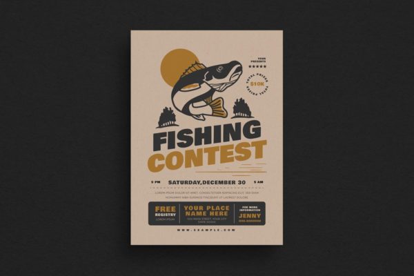 钓鱼比赛活动宣传海报设计模板 Fishing Contest Event Flyer