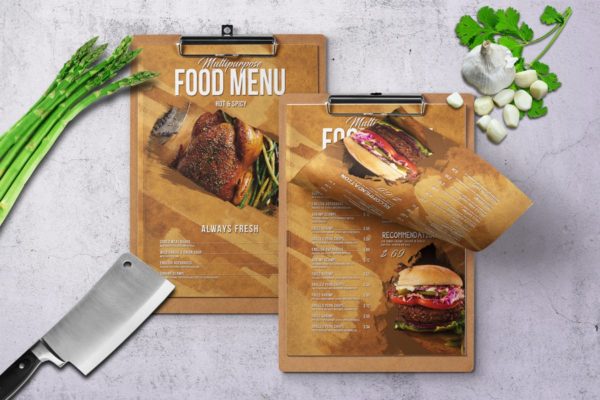 经典多用途汉堡店食物菜单PSD模板 Multipurpose Food Menu &#8211; A4 &amp; US Letter