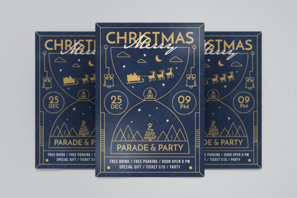 线条艺术设计风格圣诞节活动派对海报传单模板 Christmas Party Flyer