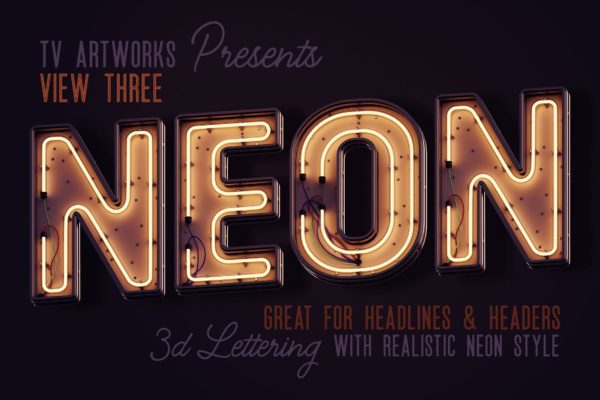 现代霓虹灯3D字体高清PNG图片素材 Modern Neon 3D Lettering View 3