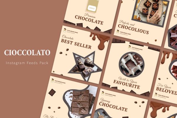 巧克力品牌营销Instagram社交信息流广告模板16设计网精选 Cioccolato &#8211; Instagram Feeds Pack