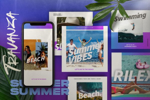 夏季主题社交媒体设计模板素材中国精选素材 TRANSVANZA &#8211; Summer Social Media Template+Stories