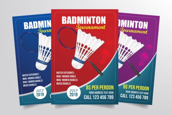 羽毛球比赛体育活动海报传单设计模板 Badminton Tournament Flyer Template