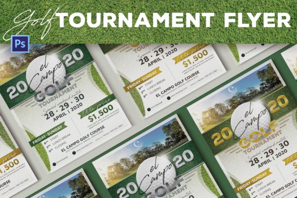 高尔夫锦标赛体育赛事广告海报传单设计模板 Golf Tournament Flyer