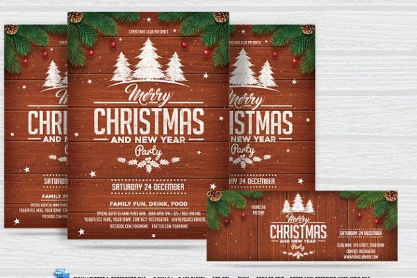 圣诞节&amp;新年派对活动传单模板 Christmas&amp; New Year Party Flyer