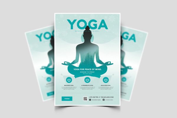 瑜伽培训师资格证宣传单海报PSD素材16设计网精选模板v4 Yoga Flyer 04