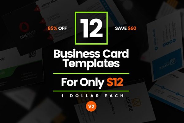 12款现代企业创意商务名片模板 12 Modern Business Cards &#8211; Bundle v2