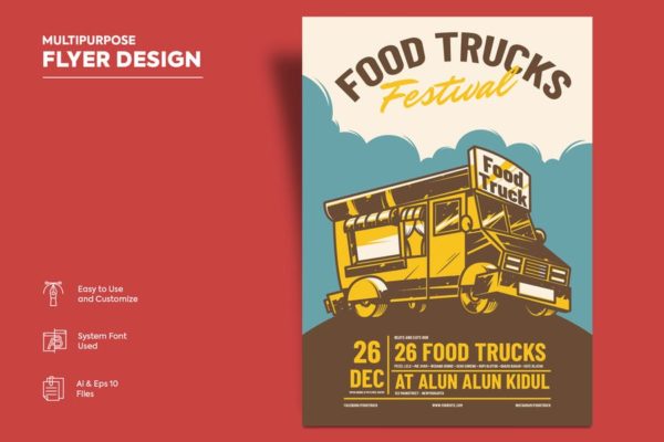 美式复古餐车美食广告海报设计模板v12 Flyer Design Vol.12