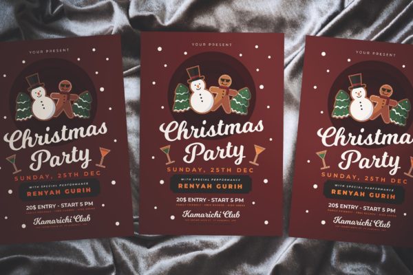夜店俱乐部圣诞节活动海报传单设计模板 Christmas Party Flyer
