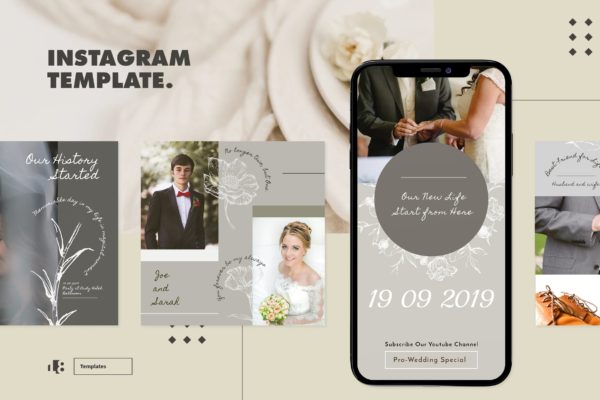 婚礼婚纱摄影Instagram社交贴图设计模板16设计网精选v1 Instagram Template v1